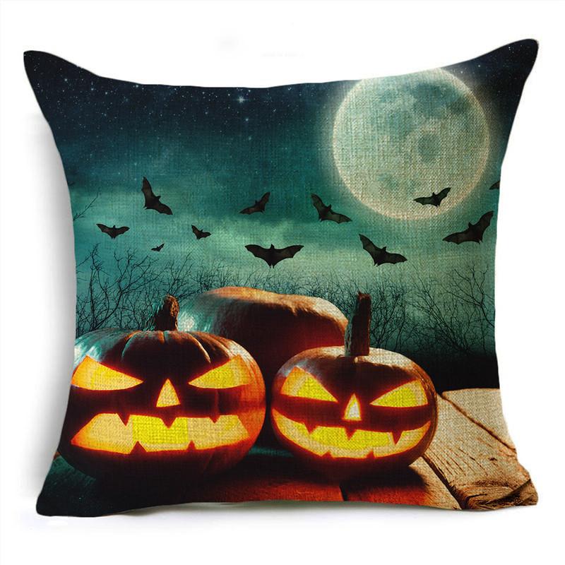 Halloween Happy Pumpkin Lantern Moon Cemetery Print Cushion Cover Home Living Room Sofa Decoration Pillow Cover