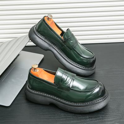 Fashion Luxury Brand Men's Shiny Leather Shoes Thick Sole Height Increasing Trend Green Loafers Office Interviews Work Shoes for Men’s
