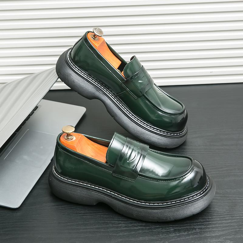 

Модный Роскошный Бренд Мужские Блестящие Кожаные Туфли Толстая Подошва Увеличивающие Рост Тренд Зеленые Лоферы Офисные Собеседования Рабочая Обувь для Мужчин 45 зелёный