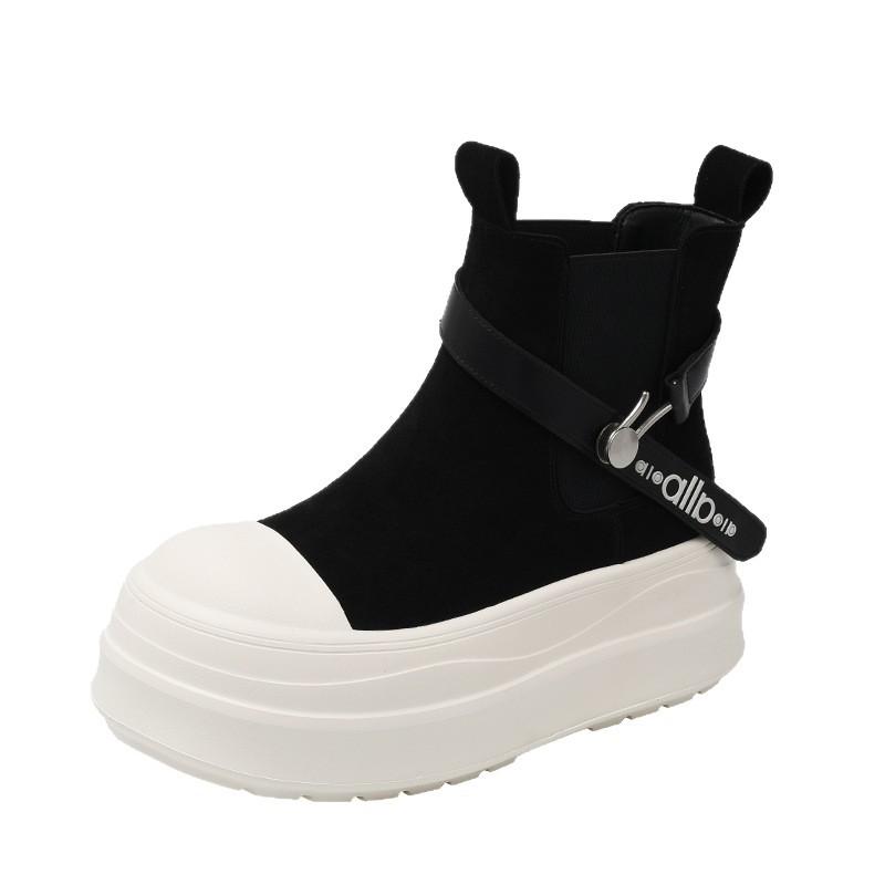 [Fanfuna] Retro großköpfige Muffin-Kurzstiefel mit dicker Sohle Damen Nischendesign vielseitige lässige weichsohlige bequeme Kurzstiefel