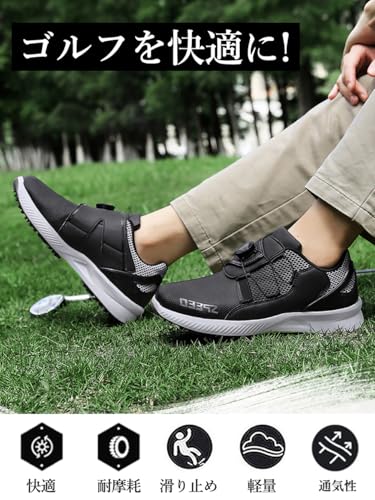 [mxcgzl] Golf Shoes with Spikes, Dial-Style, Thick Sole, Lightweight, Laceless, Comfortable, Soft, Stylish, Non-Slip, Wide Fit, Plus Sizes, Profession