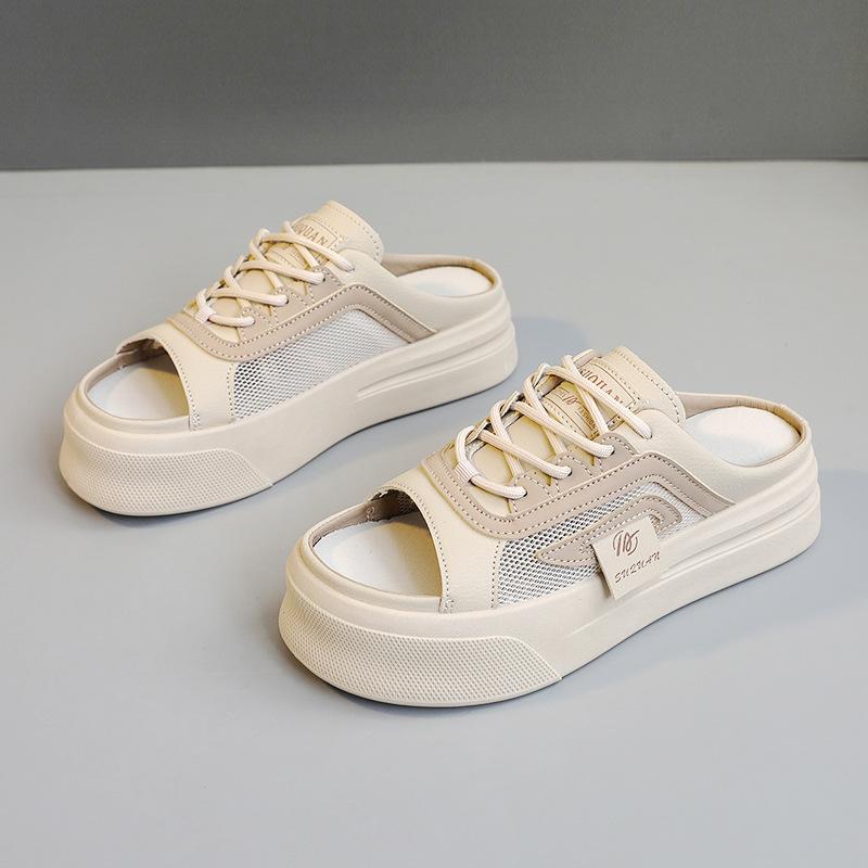 

[Customized] K8712 new mesh half-drag women 2025 summer breathable mesh shoes women s shoes platform sandals increase height 35