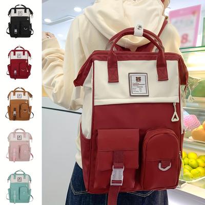 Japanese-style Preppy School Backpack, Large Capacity Colorblock Daily Use School Rucksack For Women