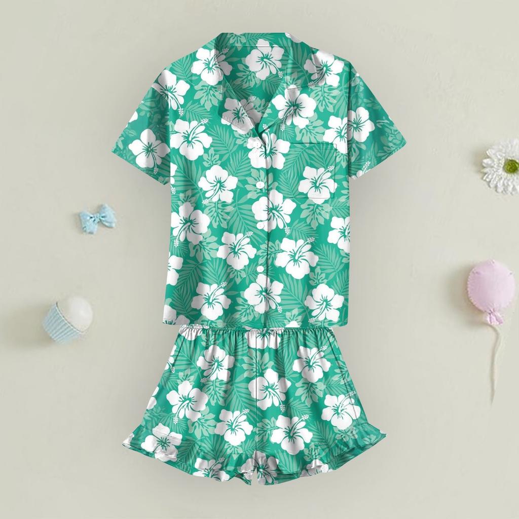 Dětské Domácí Oblečení Pyžamový Set Top s Krátkým Rukávem Šortky Dvoudílný Set Svrchní Oblečení Hrací Kardigan Oblečení