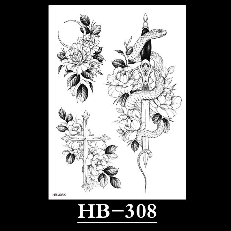Flower Sketch Tattoo Sticker, Black And White Half Arm Tattoo Sticker, Waterproof And Sweat Proof Tattoo