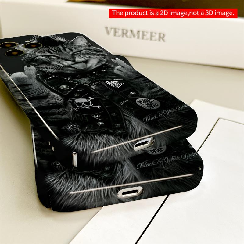 2DFlat Rocking Cat Punk Vibes All inclusive film hard iPhone case, compatible with iPhone 18 Pro Max 17 16 15 14 13 12 11