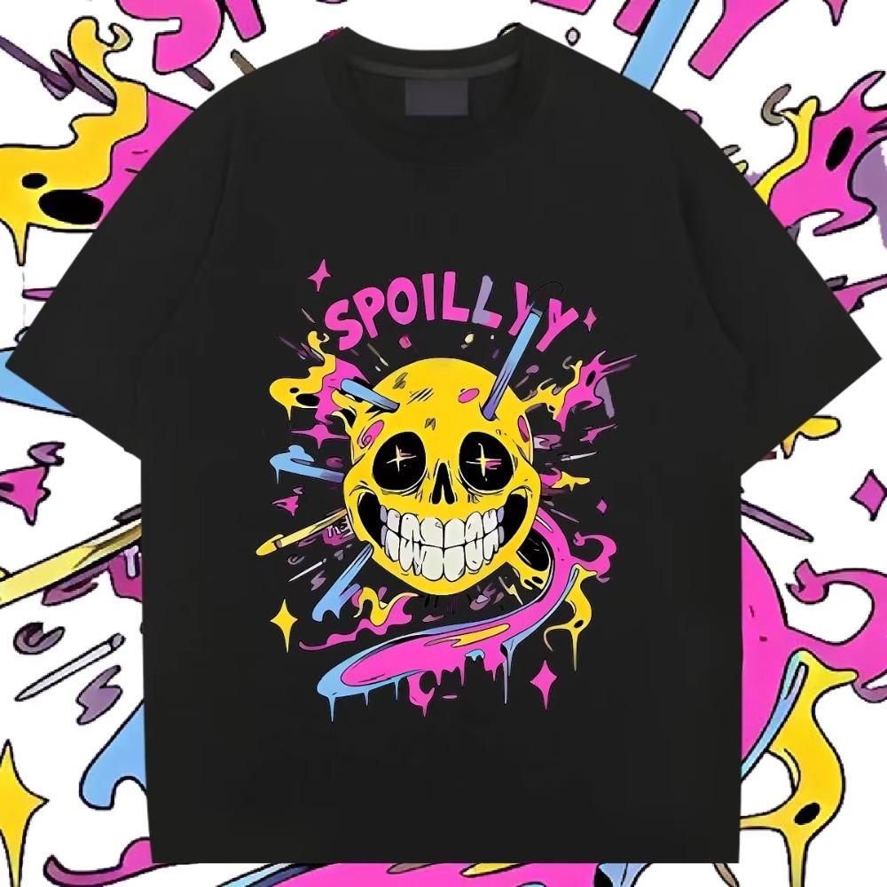 

Smile Skull Round Neck Clothes Big Size Loose Tees Harajuku Hip-Hop T Shirt Graphic Cotton T-shirt Casual Comfort Men Tops DIY S чёрный