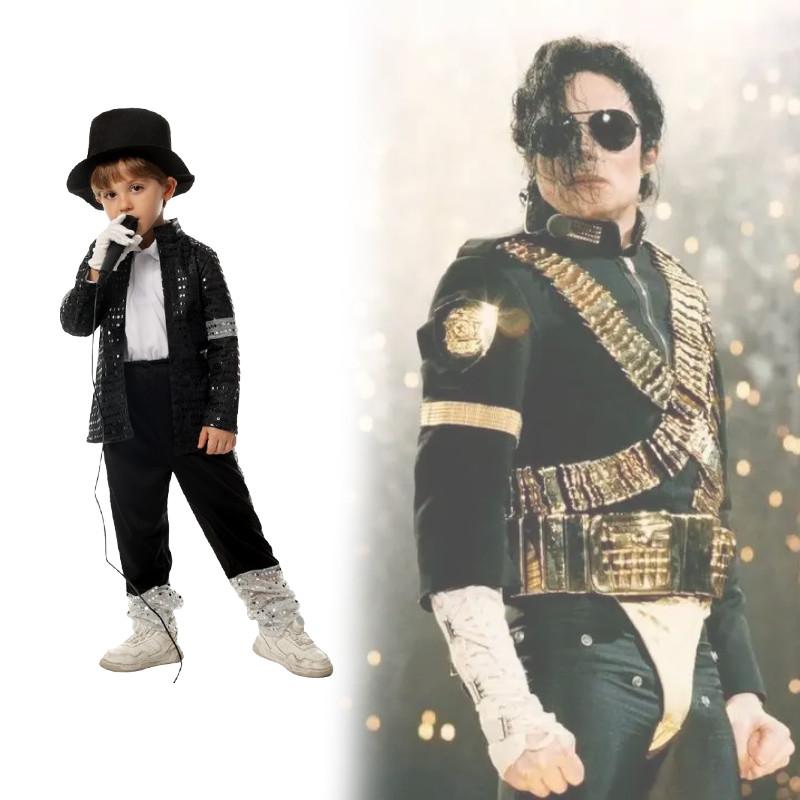 Michael Jackson Billie Jean Black Suit Dance Halloween Dress Up Costume Kids