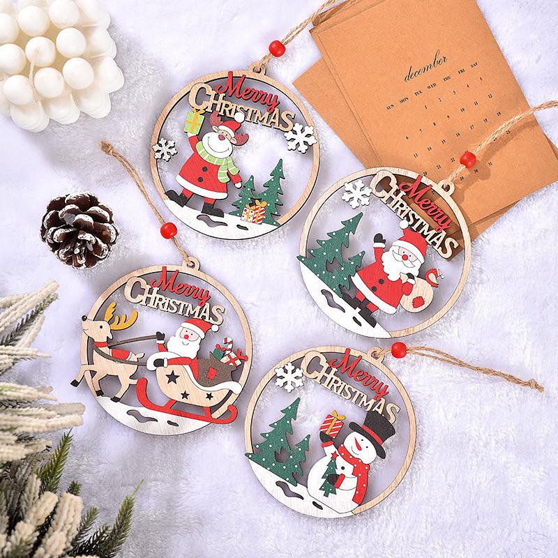 Christmas Tree Wooden Hanging Ornament with Santa Claus - Cross-border Holiday Atmosphere Décor