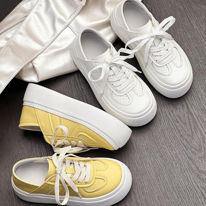 thick-soled little white shoes women's spring and summer thin leather breathable and comfortable casual shoes two wear shallow mouth
