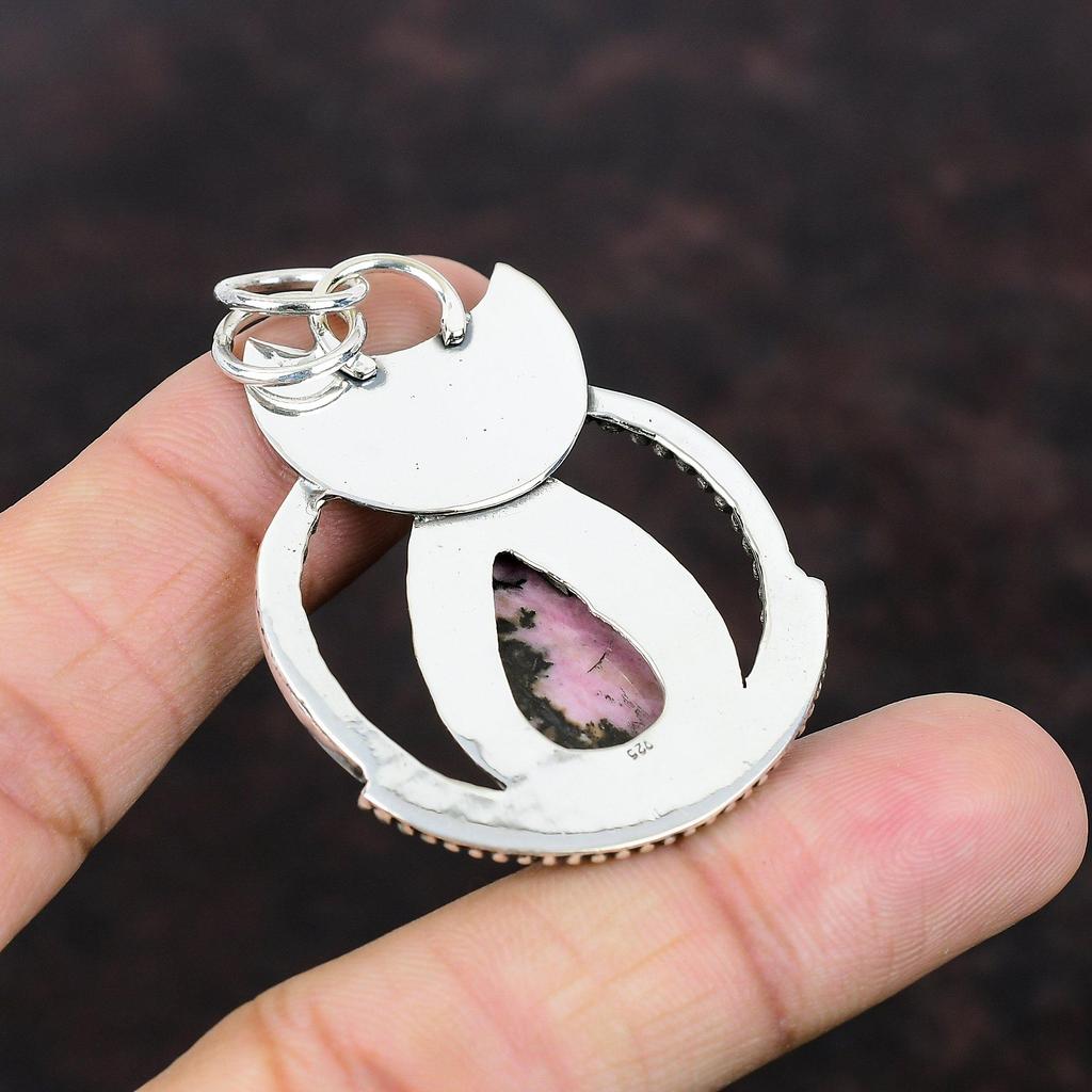 Rodonit Hänge 925 Sterlingsilver Hänge Handgjort Hänge Rodonit Ädelsten Smycken Boho Hänge Jubileumspresent Etnisk Stil Hänge