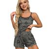 2 pezzi/set pigiama da donna con spalline e stampa a cuore elastico o collo senza maniche con arricciature a vita alta