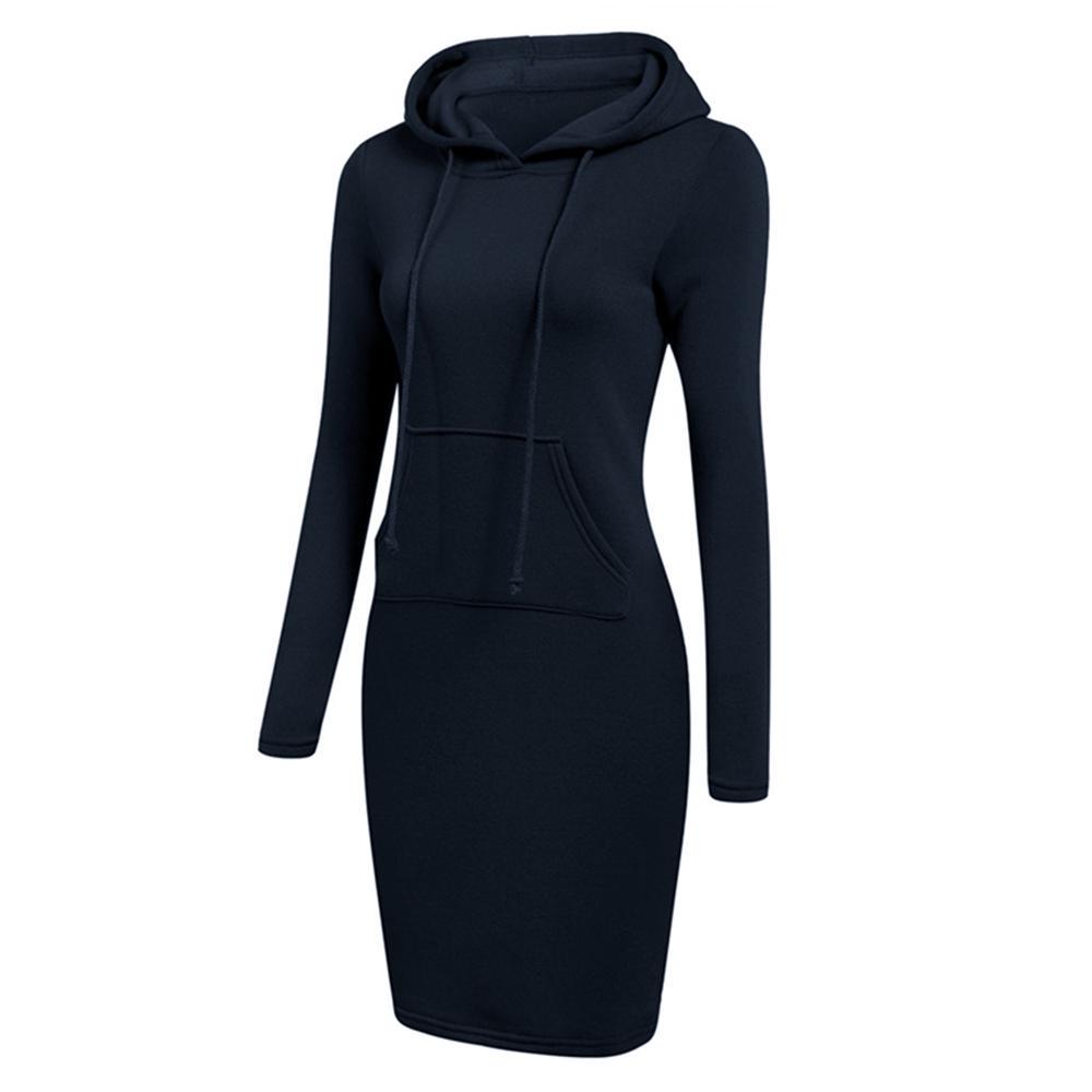 

MAITA женское платье-толстовка с длинным рукавом и капюшоном, сексуальный приталенный пуловер, платье-туника M темно-синий