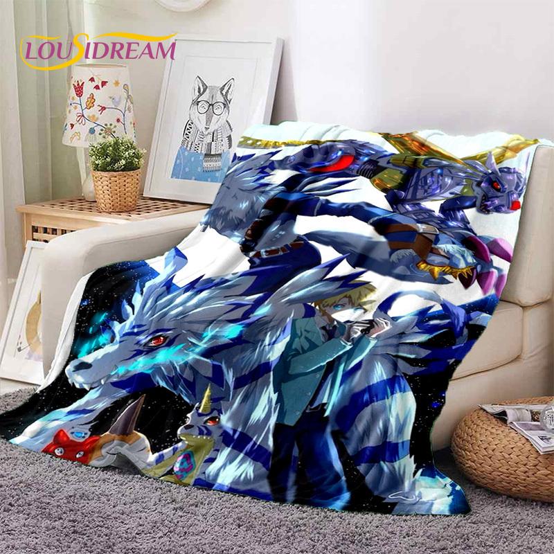 Retro Digimon Adventure Potwór Kreskówka Miękki Koc Flanelowy, Koc do Rzucania Wygodny Koc na Piknik Łóżka Kanapę Domowy Sypialnia
