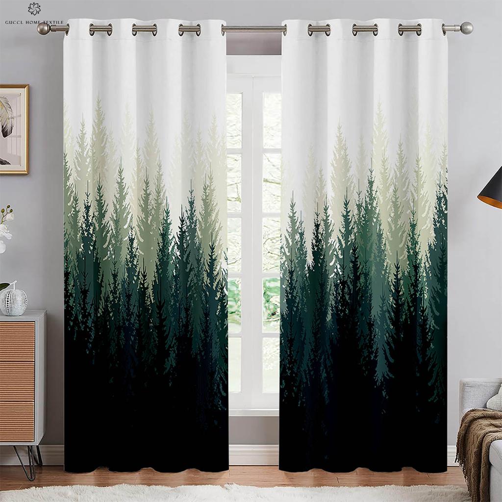 2pcs Forest Scenery 3D Stereo Printing Curtain Grommets 100% Polyester Bedroom Living Room Kitchen Window Decorative Curtains