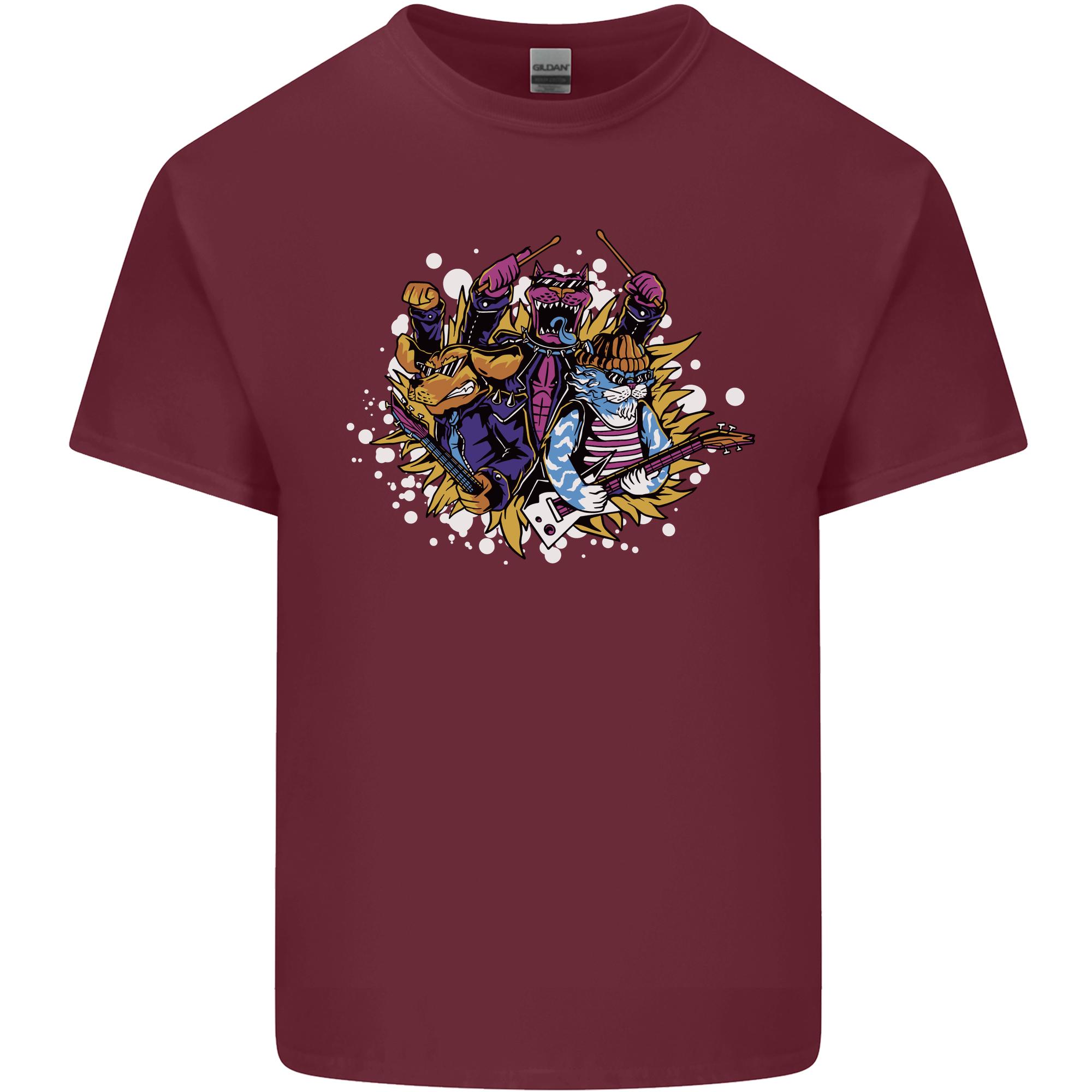 Cat Dog Rock Band Music Guitar Drums Unisexs Light Cotton TShirt S