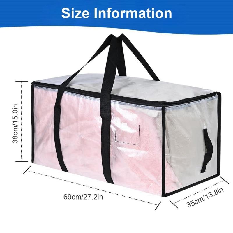 Pack of 4 Large Transparent Moving Bags with Reinforced Strap and Zippers Waterproof Bag for Storage and Organization