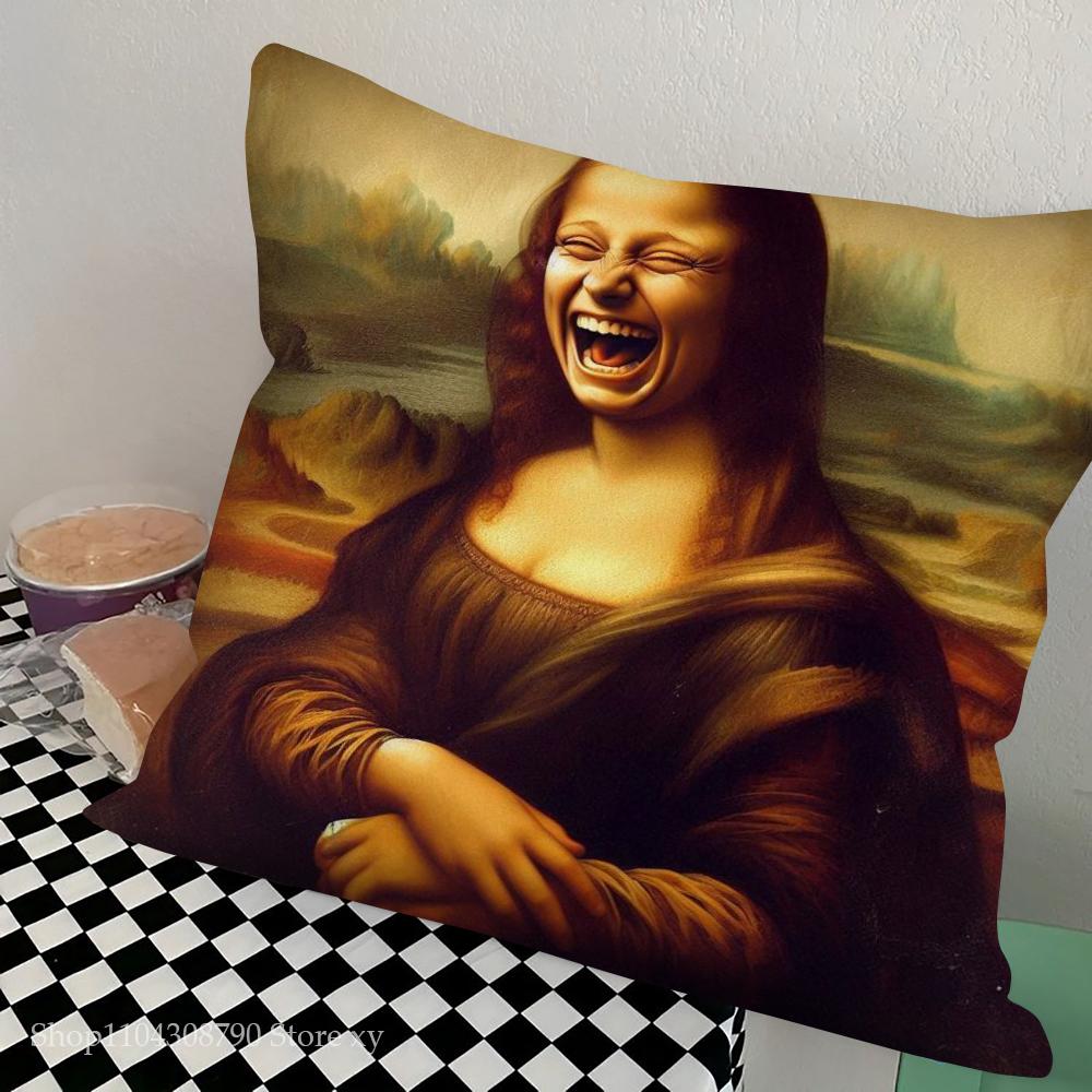 1pc Abstract Van Gogh And Friends Mona Lisa Pillow Case Square Bedroom Sofa Leisure Comfort Cushion Car Living Home Decoration