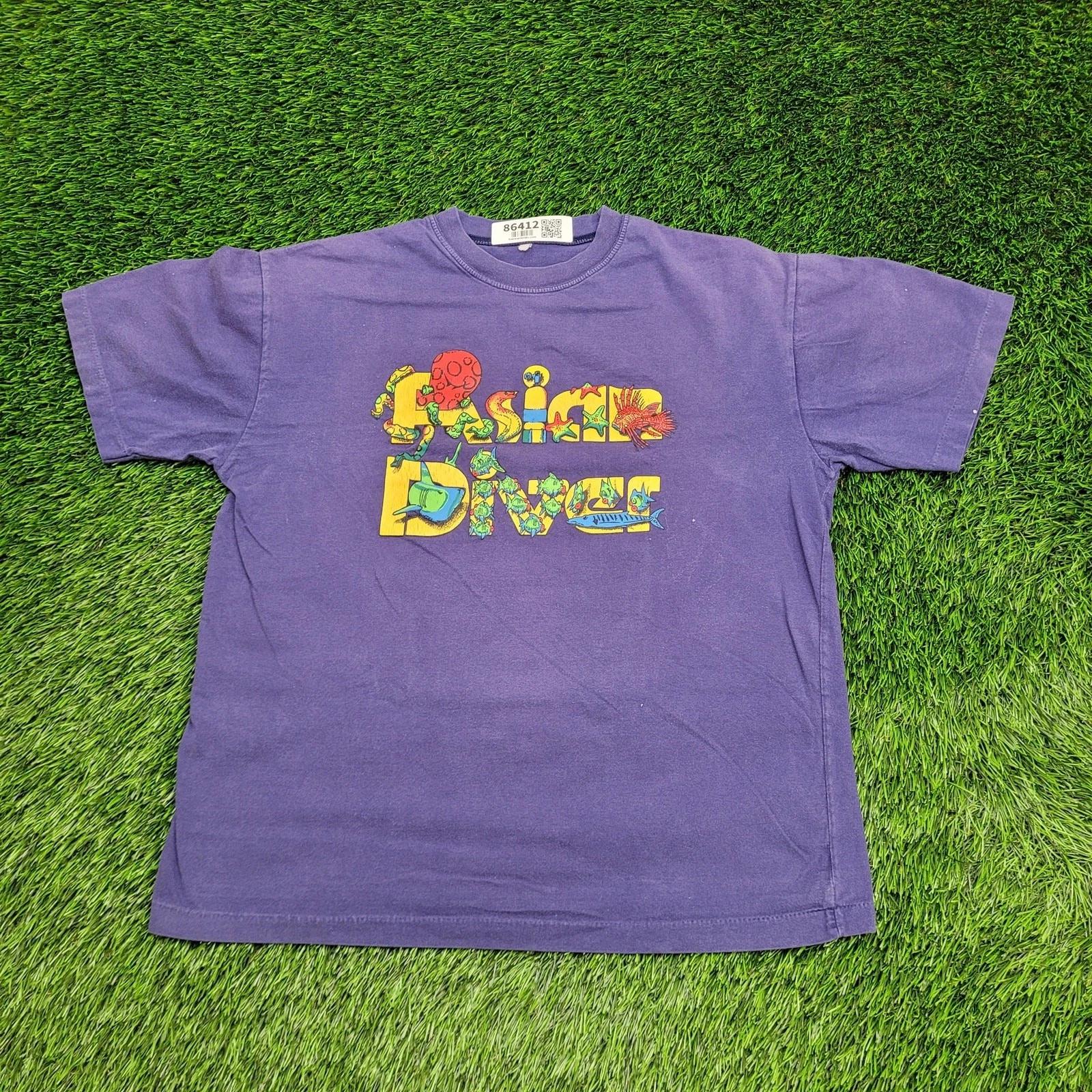 Vintage 90s Asian-Diver Marine-life Shirt M/L 21x24 Purple Aquatic L