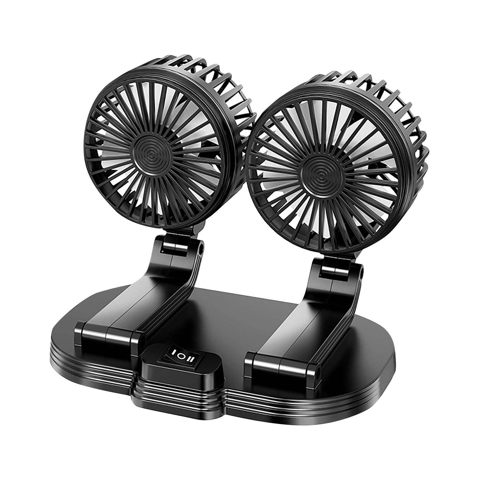 

Автомобильный вентилятор с двойной головкой, автомобильный настольный компьютер, вращение на 360°, мощный бесшумный автомобильный USB-электрический вентилятор One Size чёрный