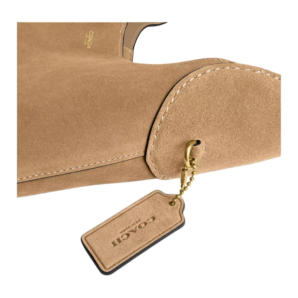 Coach Borsa Tote Brooklyn 28 con Placca Logo in Pelle Scamosciata Donna Borsa Tote Beige CW637-B4SN