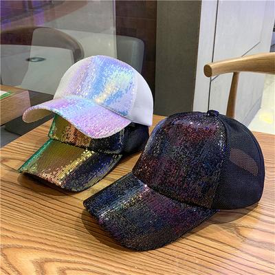 Hat Women'S Spring And Summer Colorful Sequins Mesh Cap Peaked Cap Street Baseball Cap Mesh Breathable Summer Sun Hat