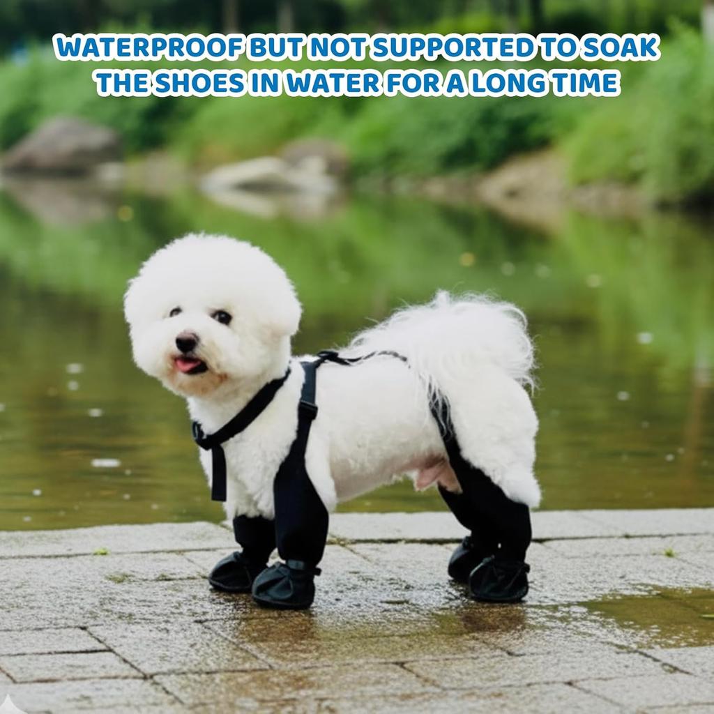 Dog Suspenders Boots, Dog Leggings, Suspender Dog Boots, Waterproof PU Puppy Shoes for Small Dogs, Black S Size Outfit for Indoor Outdoor Use