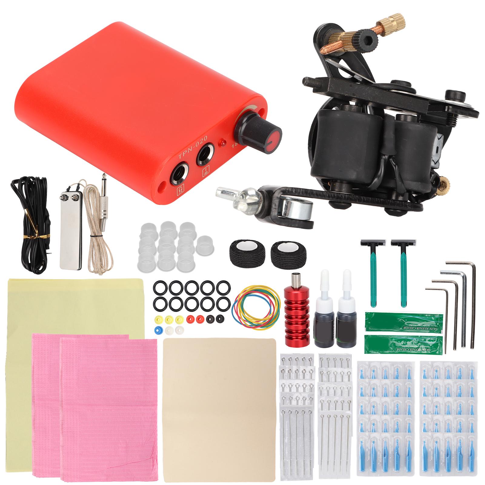 

Полный комплект машинки для татуировки Mini Tattoo Power Supply 8 Wraps Tattoo Coil Machine Set EU Plug красный