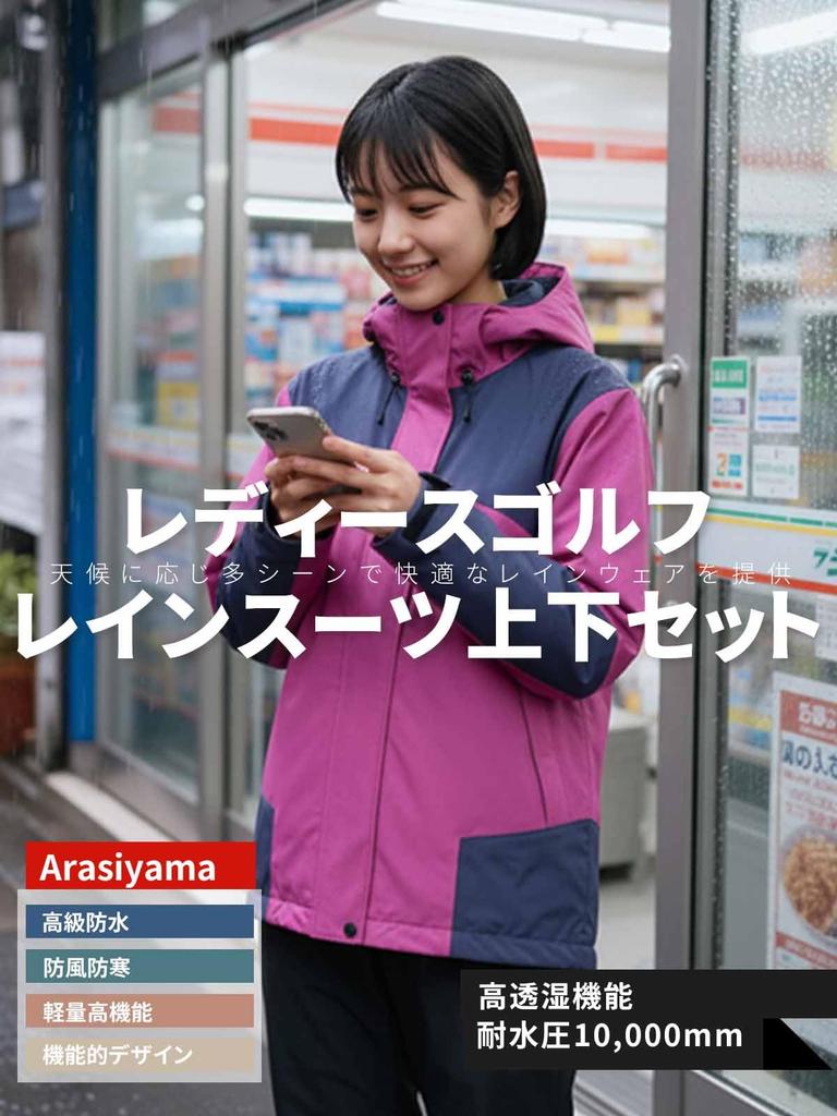 Golf Raincoat Rainwear Set and Rain Rain Mountain Rain Rainy Season Blue [ARASHIYAMA] Women's (Top Bottom) [Breathable, Waterproof, Water-repellent,