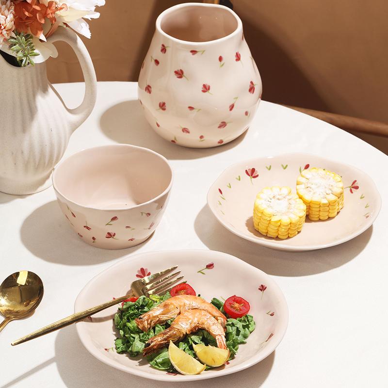 SOLECASA Ceramic Dinner Plates Soup Bowl Rice Salad Bowl Coffee Mug Floral pattern Kitchen Dinnerware Dinner Dish Microwave safe