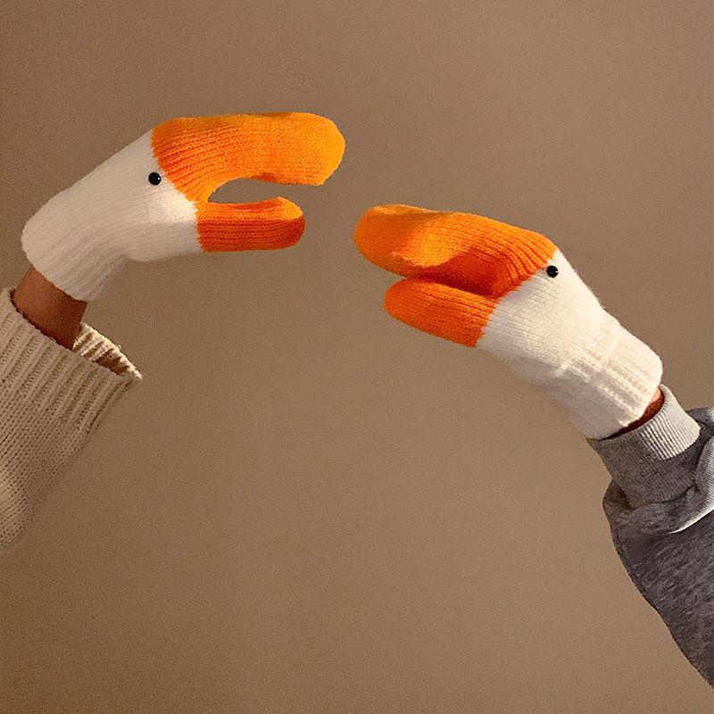 Women's Woolen Fingerless Goose Gloves - Thick, Warm, Velvet-Lined, Cold-Proof, Ideal for Autumn/Winter.