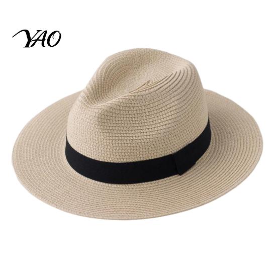 Boho Style Summer Hat Men Paper Straw Sun Hat, Breathable Wide Brim UV Protection Beach Foldable for Outdoor Vacation Travel