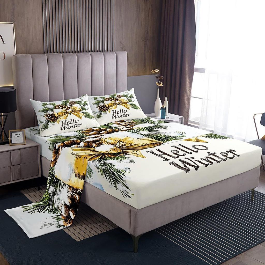Christmas Theme Pattern Mattress Four-Piece Bedding Set Bedroom Dormitory Bedding Decoration