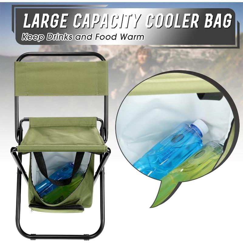 Fishing Chair with Cooler Bag Foldable Fishing Stool Supports 220Lbs Portable Backrest Lightweight Folding Chair Outdoor Camping