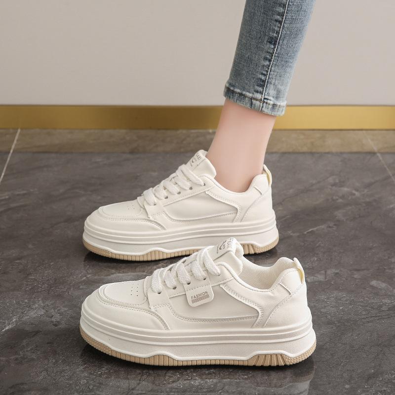 Platform white shoes women's versatile spring and autumn muffin 2025 summer breathable mesh new popular casual sports board shoes
