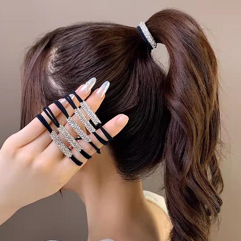 1/5Pcs Women Black Shiny  Seamless Rubber Band Elastic Hair Rope  Fashionhair Accessories