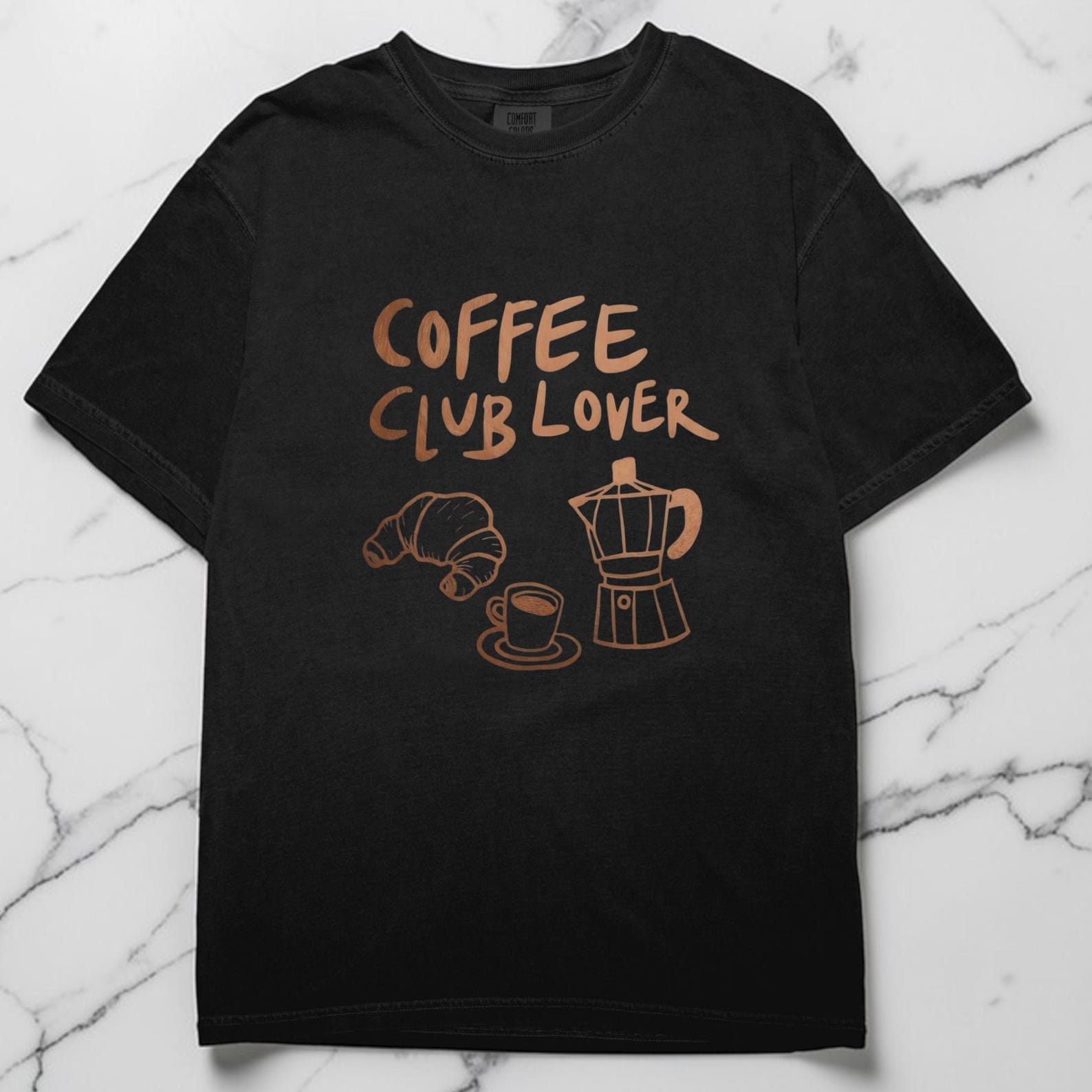 Coffee Club Lover Shirt, Unisex Comfort Colors, Minimalist Coffee Tee, Coffee Lover Gift, Espresso Croissant Graphic Tee, Cafe Foodie Shirt L