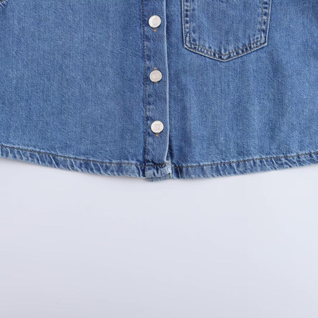 2024 Fall European & American Women’s Casual Denim Shirt and Tie-Waist Pants Set