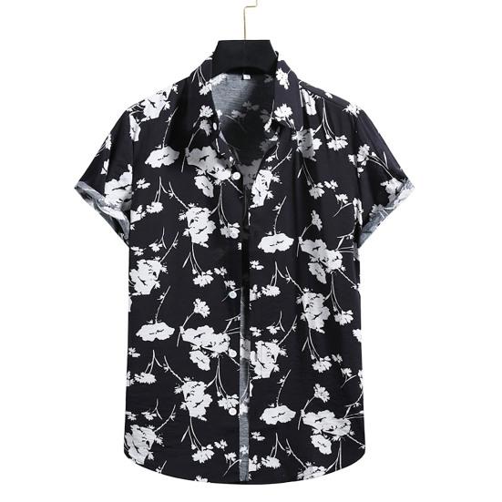 Men Shirt Contrast Color Soft Turn-down Collar Short Sleeve Summer Top for Vacation