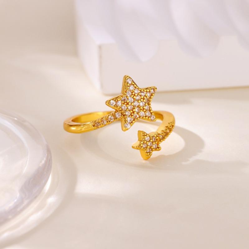 Full Diamond Inlaid Multilateral Star Ring Opening Adjustable Female Geometry Light Luxury Simple Zircon Ring New