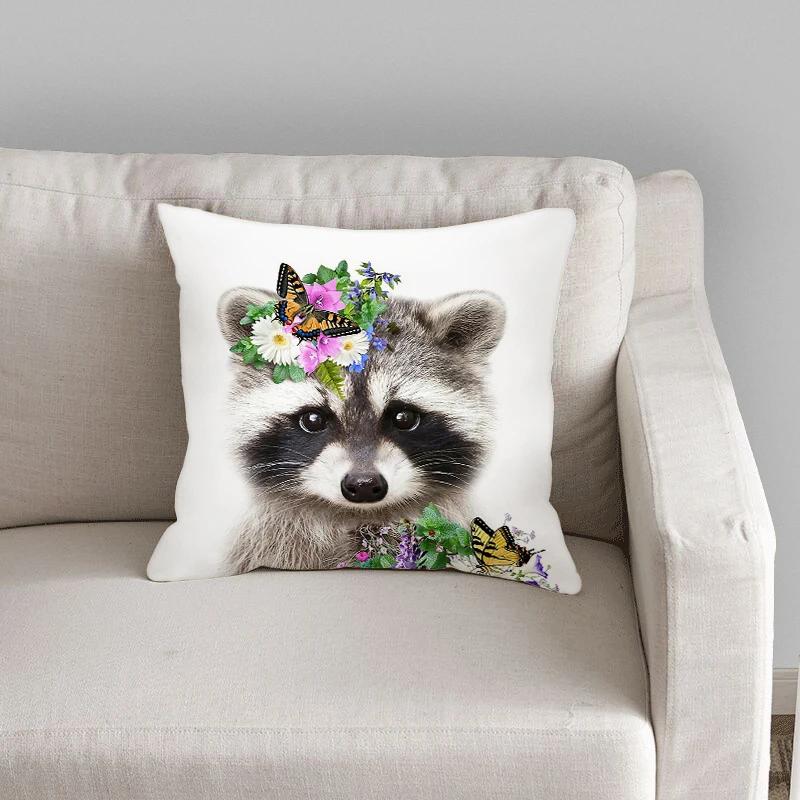 Roztomilý sametový dekorační povlak na polštář Potah na polštář Domácí polštář Květina Králík Pohovka Zvíře 45x45cm