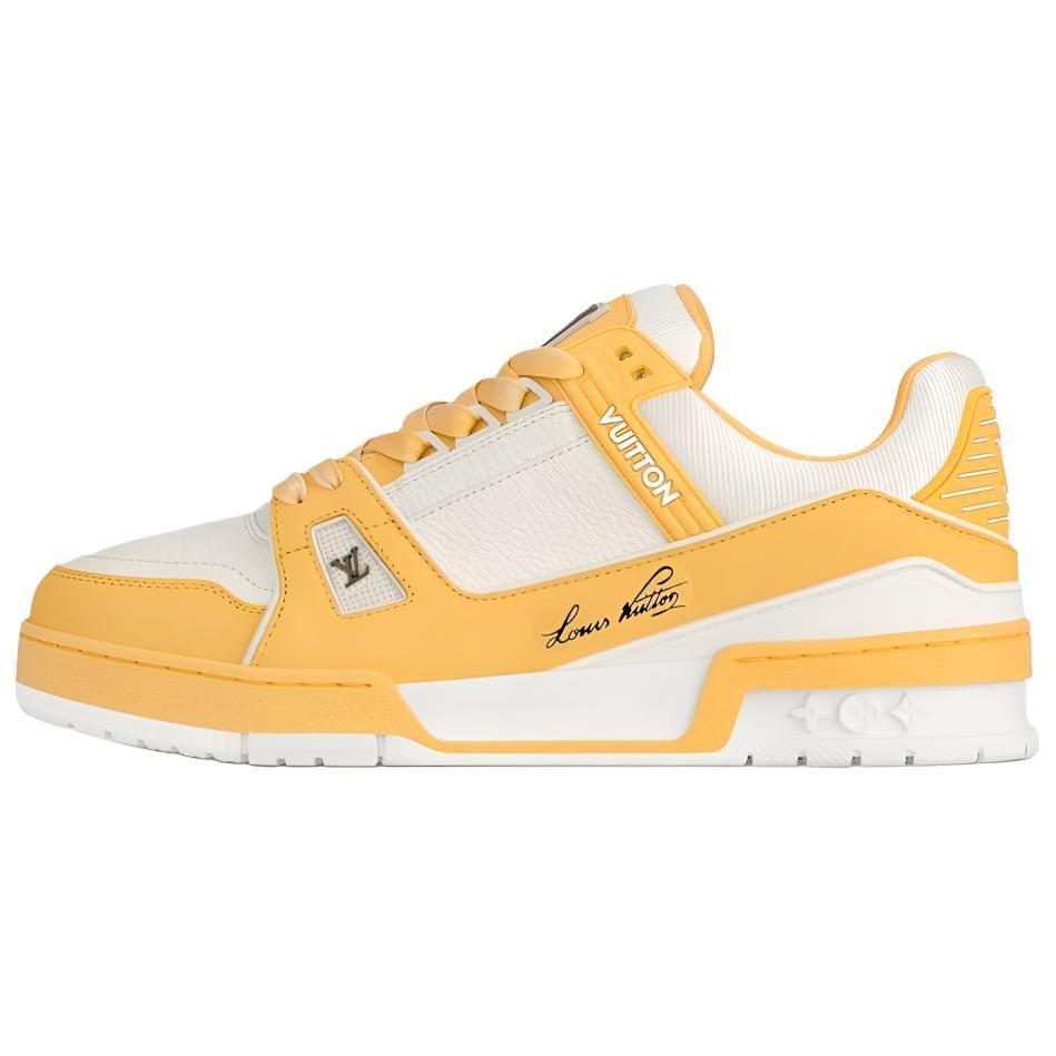 Louis Vuitton Trainer Cow Leather Low Top Skateboard Shoes Women's Yellow White 1ACX5P