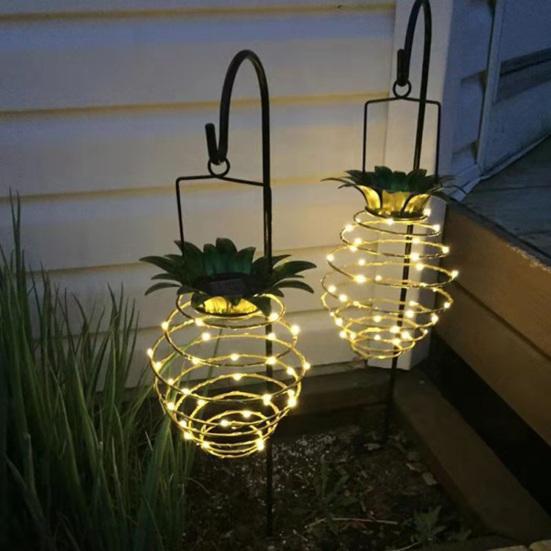 2Pcs Solar Light Pineapple Shape Outdoor Hanging Lanterns 60LED Energy Saving Solar Lights Landscape Pathway Patio Decor