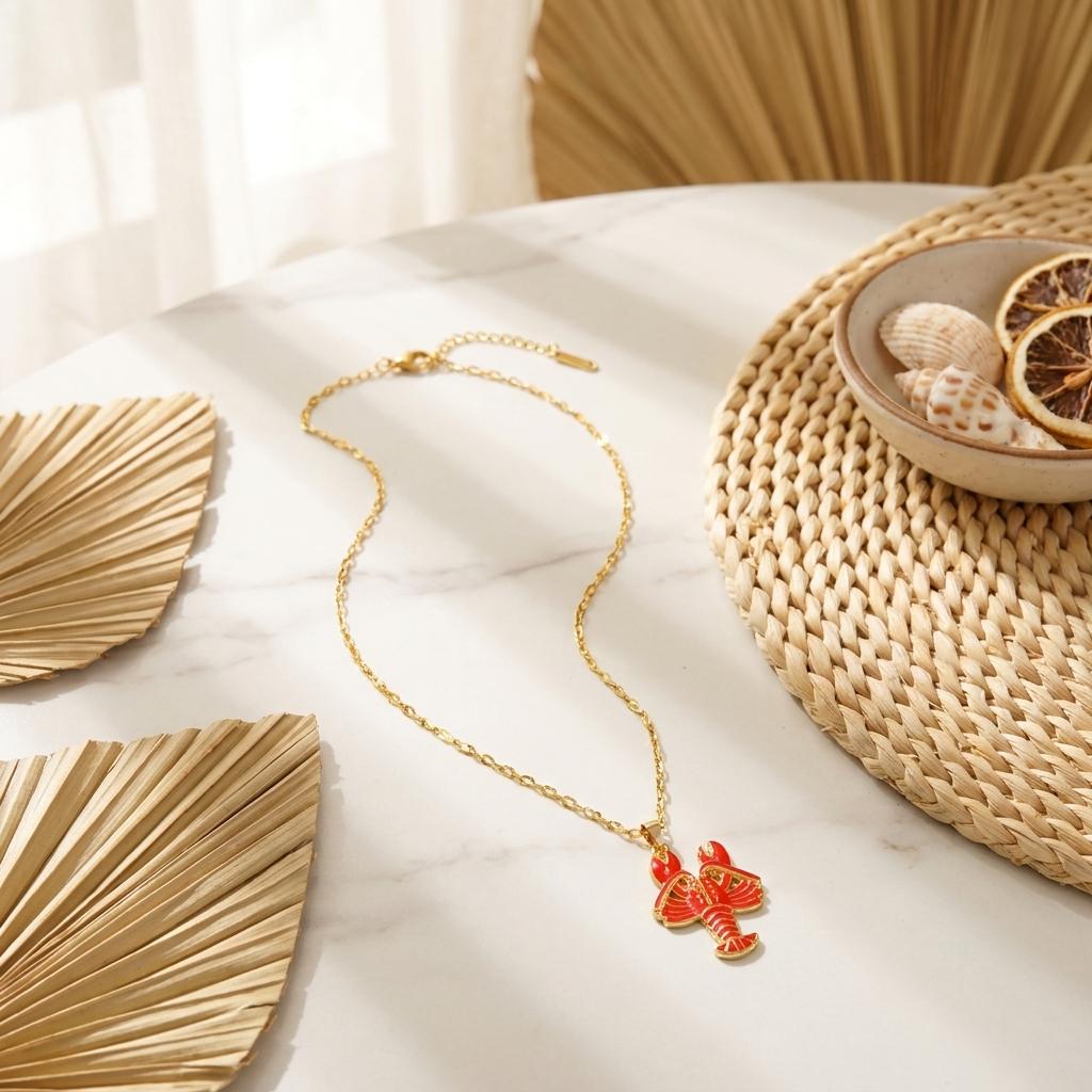 Bohemian Lobster Stainless Steel Clavicle Necklace for Women Minimalist Red Enamel Pendant Chain Party Cute Jewelry Gift