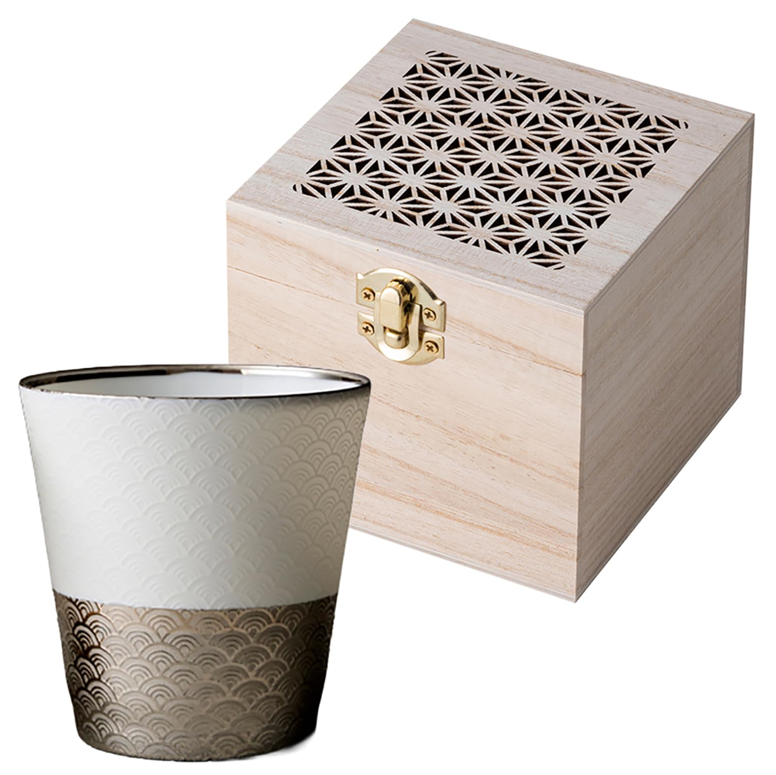 

Mino Ware Tumbler, Sake Cup, Lightweight, 380ml, Thinly Sculpted, Seigaiha Pattern, Platinum, Wooden Box, Gift, Made in Japan, US-CP4