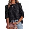 Summer New Women's Chiffon Jacquard Puff Sleeve Fashionable Round Neck Loose Short-sleeved Top