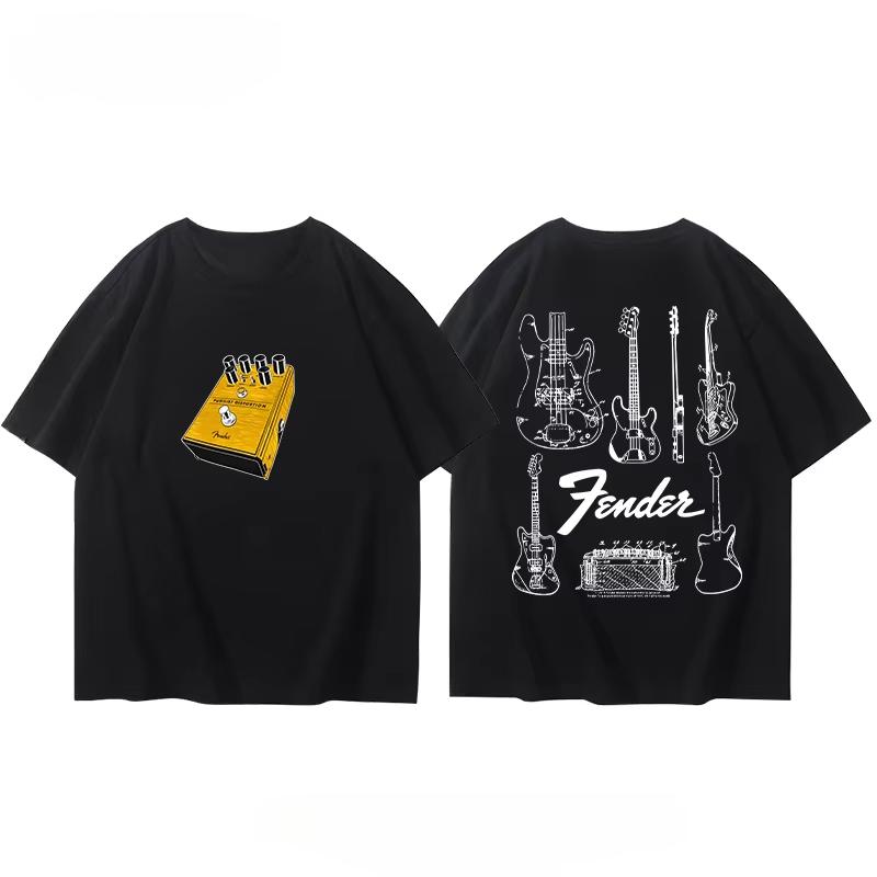 Summer Men T-Shirt Fender Electric Guitar Band Short Sleeved Boys and Girls Summer Guitarist Costumes Around Printed T-shirt