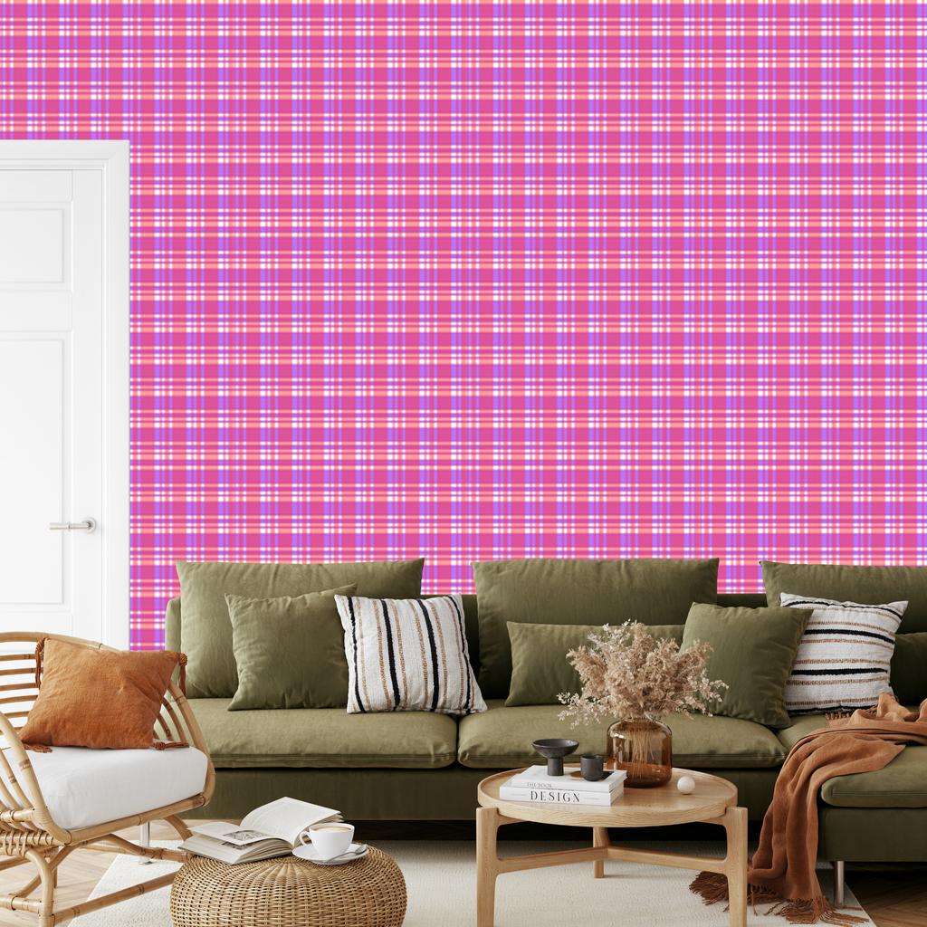 Powder Pink and Lavender Checkered Wallpaper for Living Room and Bedroom 50x1000