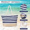 Casual Striped Canvas Bag For Women Large Capacity Shoulder Bag Shopping Totes Student Bookbag for School Travel Beach