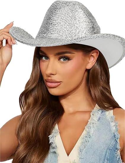 Silver Cowboy Hat Sequined Stage Hat Big Head Hat Big Brim Vintage British Felt Hat